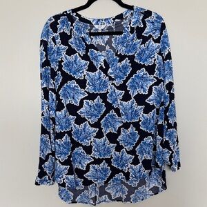 Cynthia Rowley Navy and Blue Leaf Pattern Blouse